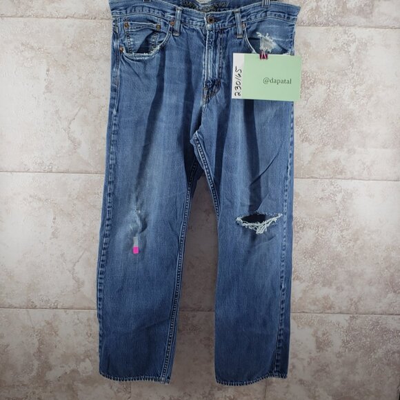 AEO American Eagle Distressed Holey Jeans Relaxed Straight Ripped Size 36 X 32 - Picture 15 of 15